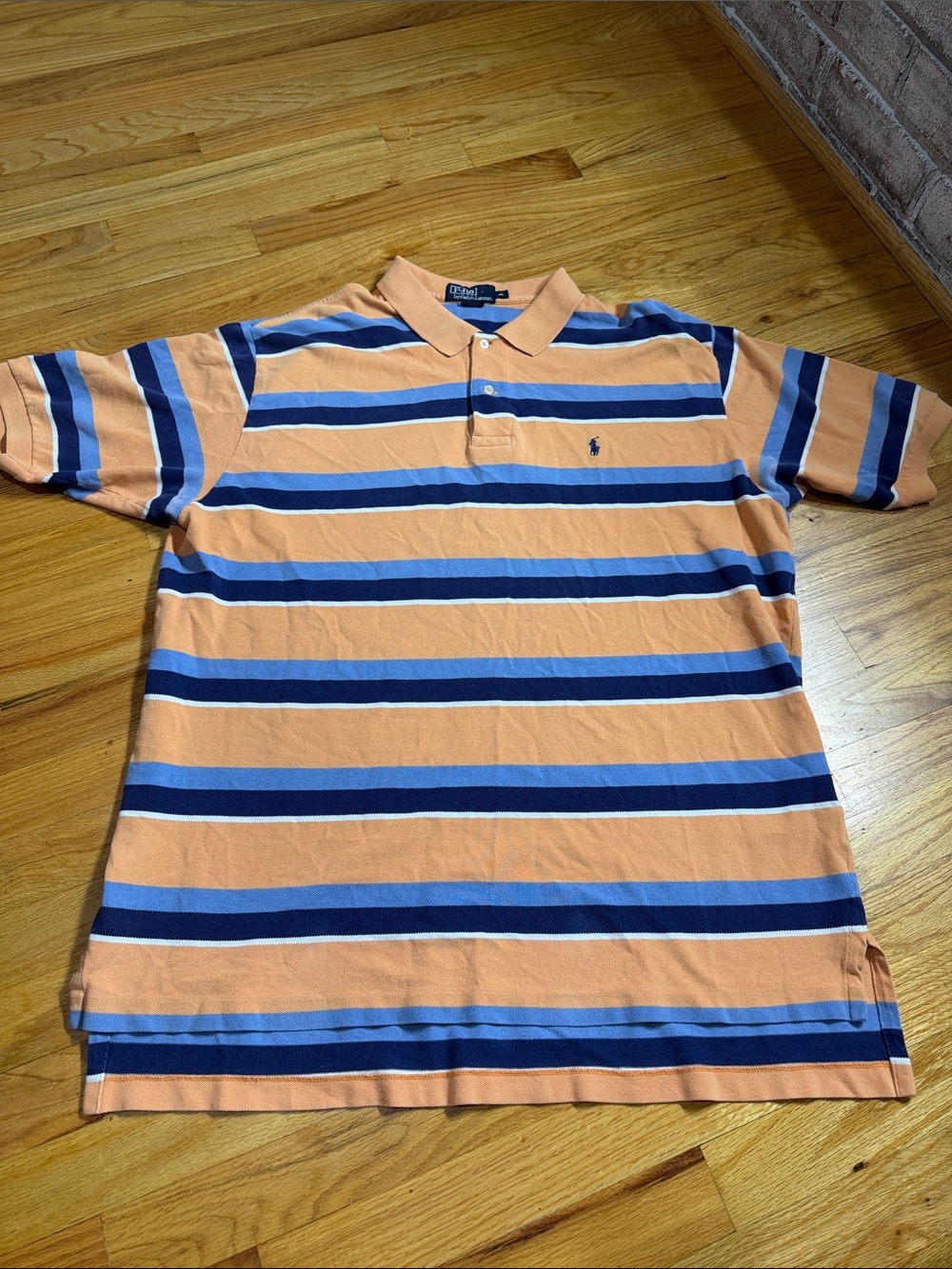 Polo by Ralph Lauren Peach Orange and Blue Striped Polo Shirt